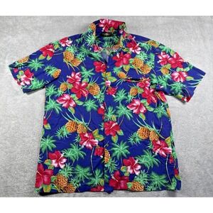 Royal Creations Men's Button-Up Short Sleeve Pineapple Print Shirt Blue Size XL